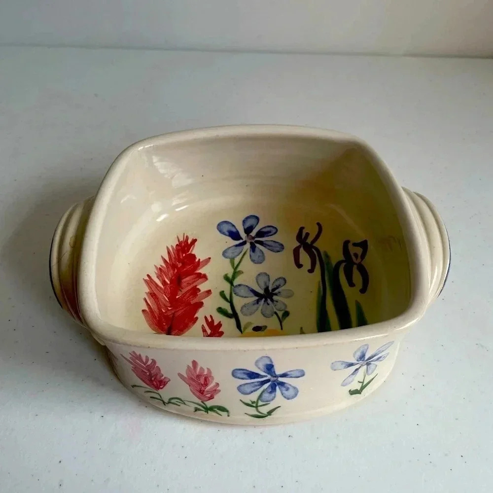 Mississippi Mud pottery Serving Dish Floral like new 7x7x3 Hand Thrown Alton, IL